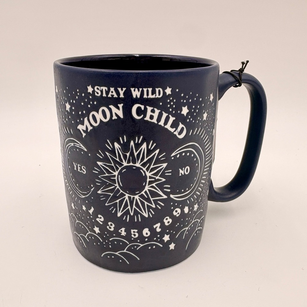Stay Wild Moon Child Celestial Navy Blue Ceramic Coffee Mug Sun Moon Stars NEW